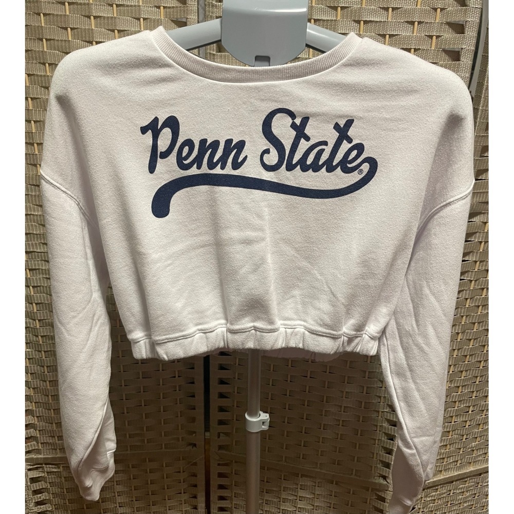 ZooZatz Penn State Nittany Lions Cropped Sweatshirt White Navy Script Medium